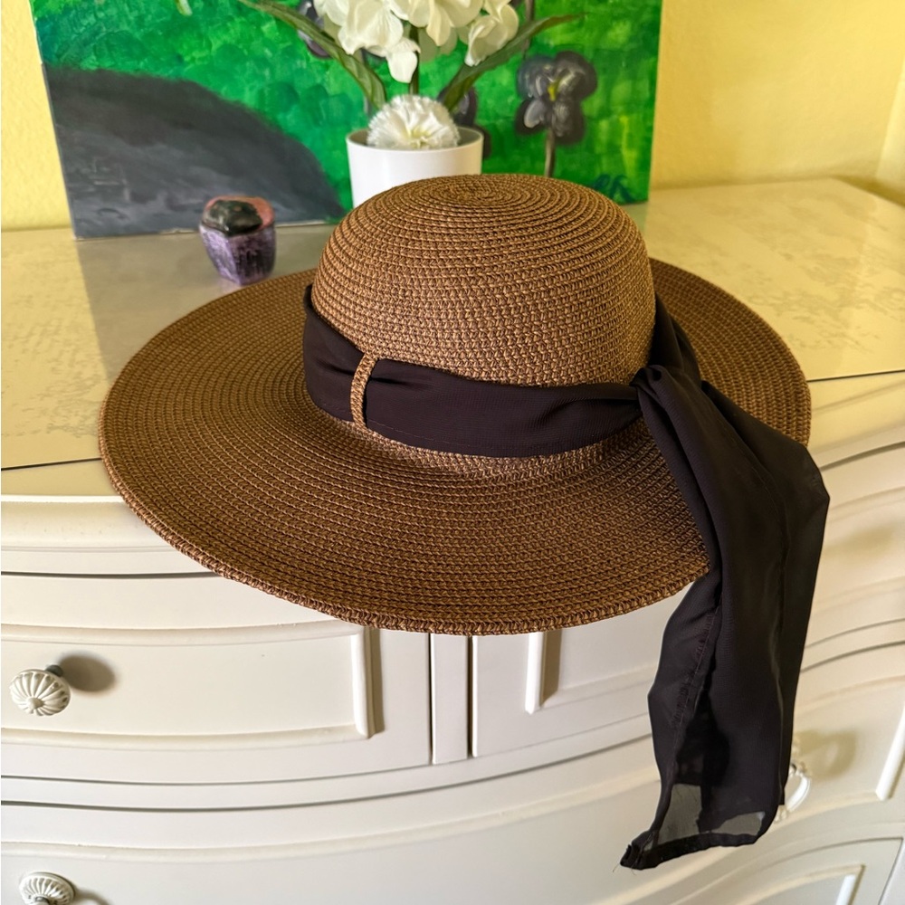 Milani Straw Wide-Brim Hat with Black Sash